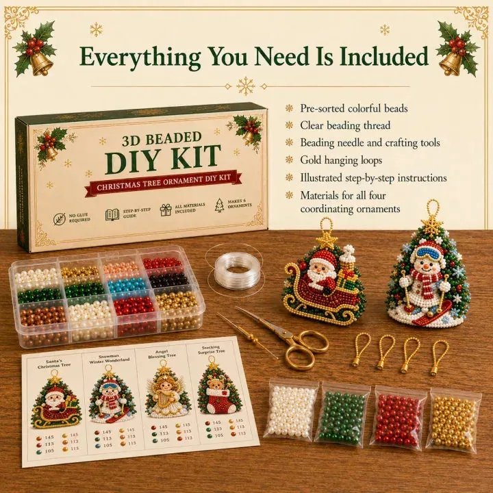 DIY 3D Beaded Christmas Ornament Craft Kit — 8 Festive Sets