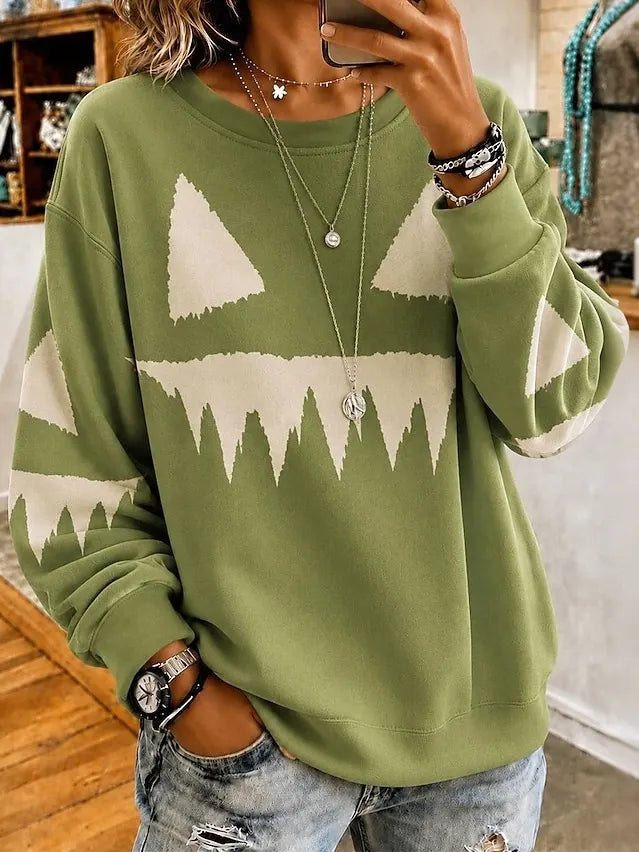 Women's Retro Halloween Smiley Face Print Sweatshirt