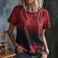 Women's Retro Rose Gradient Print Crew Neck T-shirt