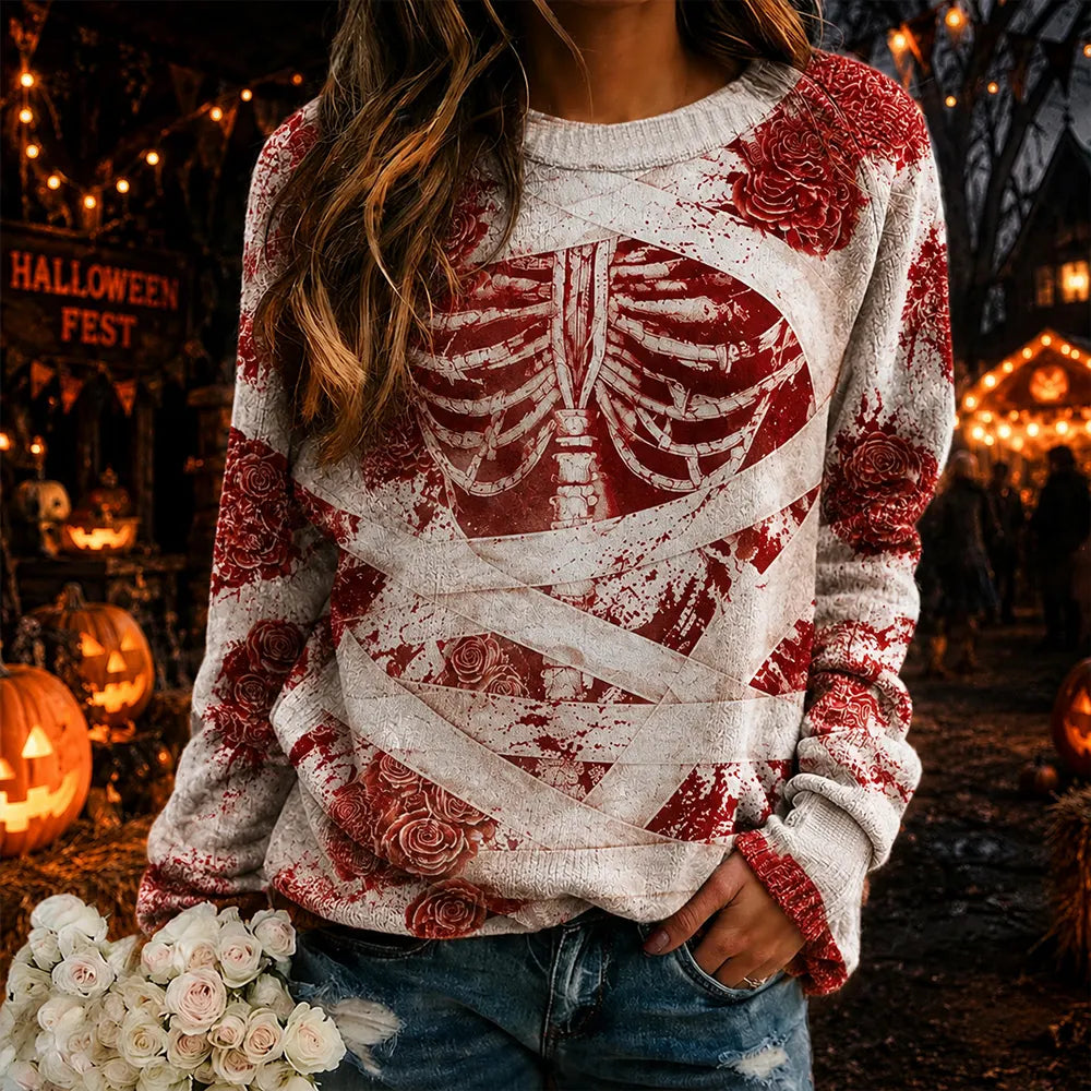 Women's Halloween Human Anatomy Art Casual Crewneck Sweater