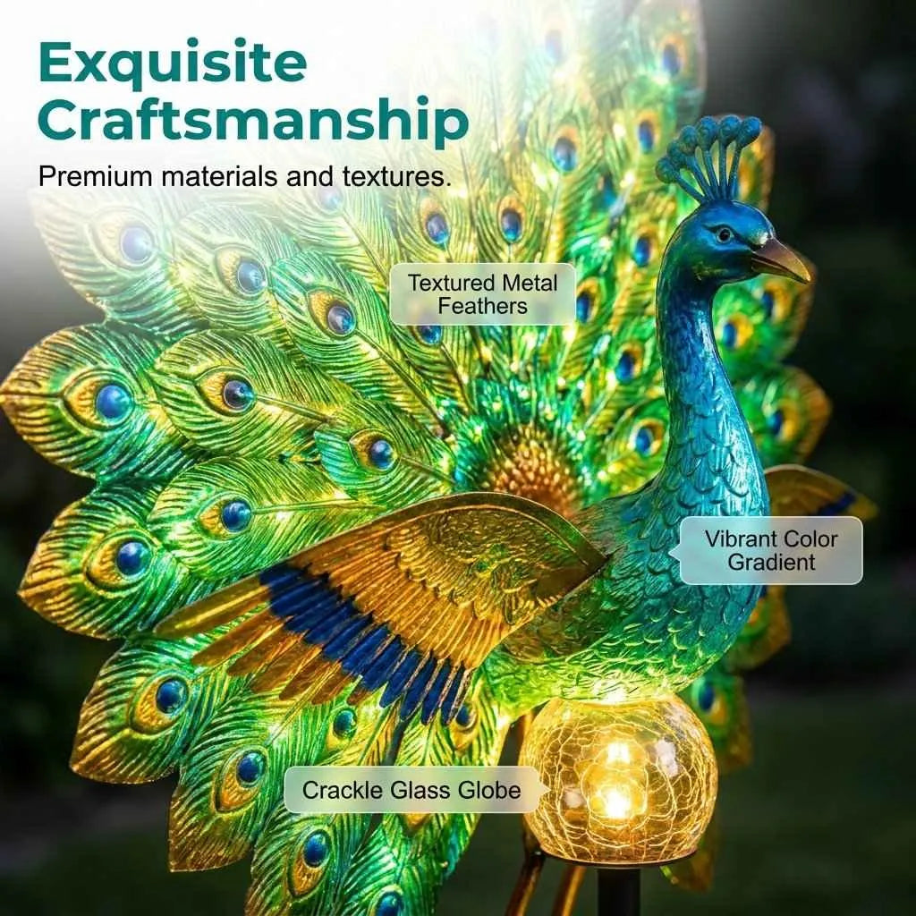 💥SAVE 50%🦚 Dynamic Light Shadow Solar Peacock Garden Sculpture, Waterproof Outdoor Yard LED Decor Statue