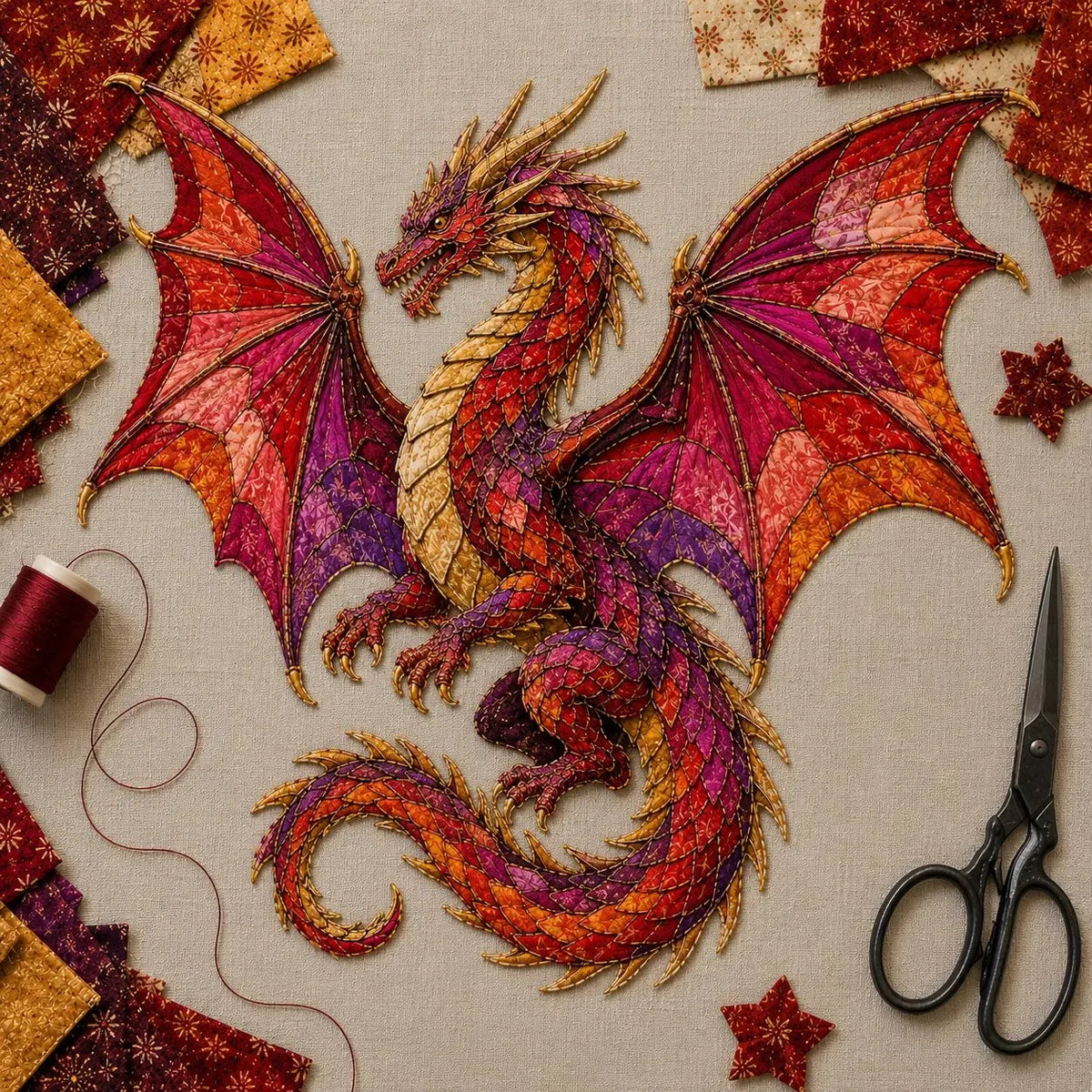 🎉🌙 Beginner-Friendly Mythic Wilds DIY Layered Patchwork Art Kit | Complete Kit with Patterned Fabrics, Sewing Materials & Step-by-Step Guide Included 💕