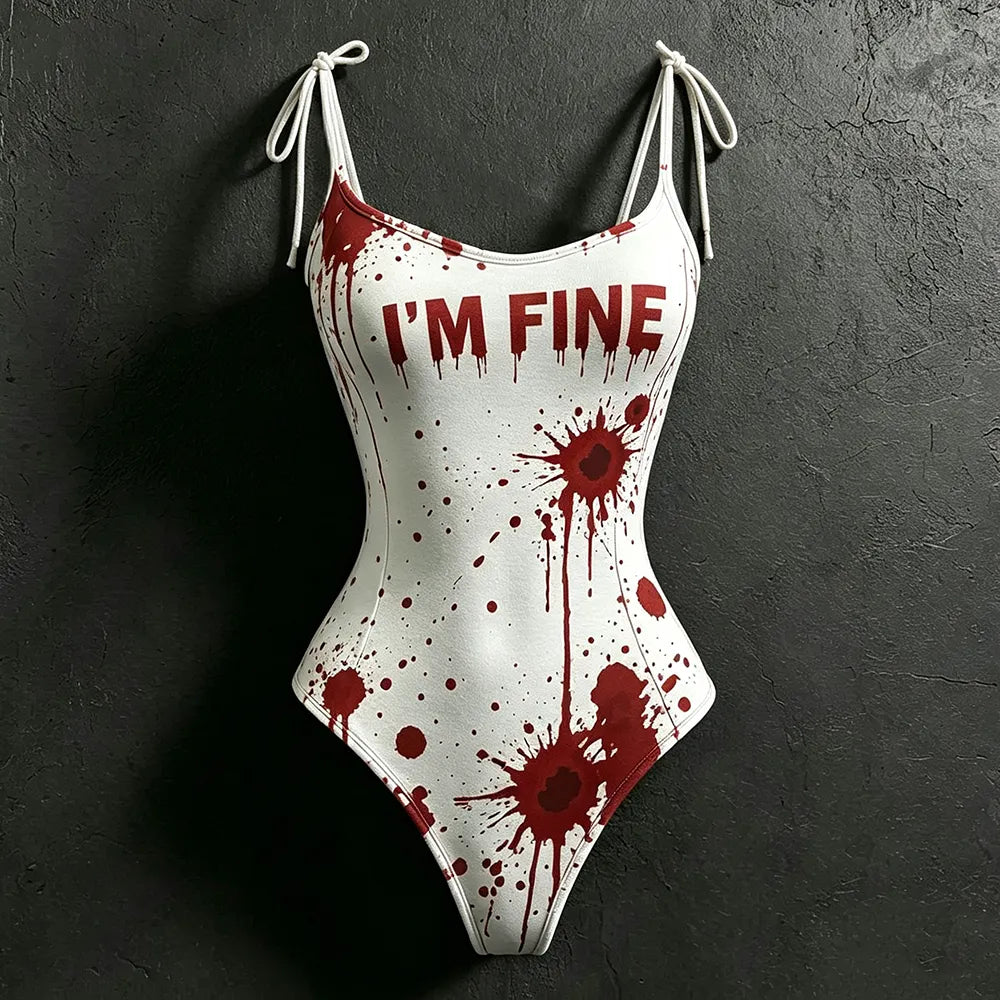 Women's Retro Halloween Bloodstain I'm Fine Print Hoodie Two-piece Set