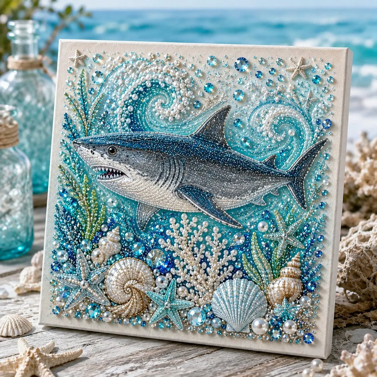 💥 Last Day 49% OFF - 🌊💙 Ocean Theme Pearl Art DIY Kit – Relaxing DIY Craft to Create Stunning Coastal Artwork