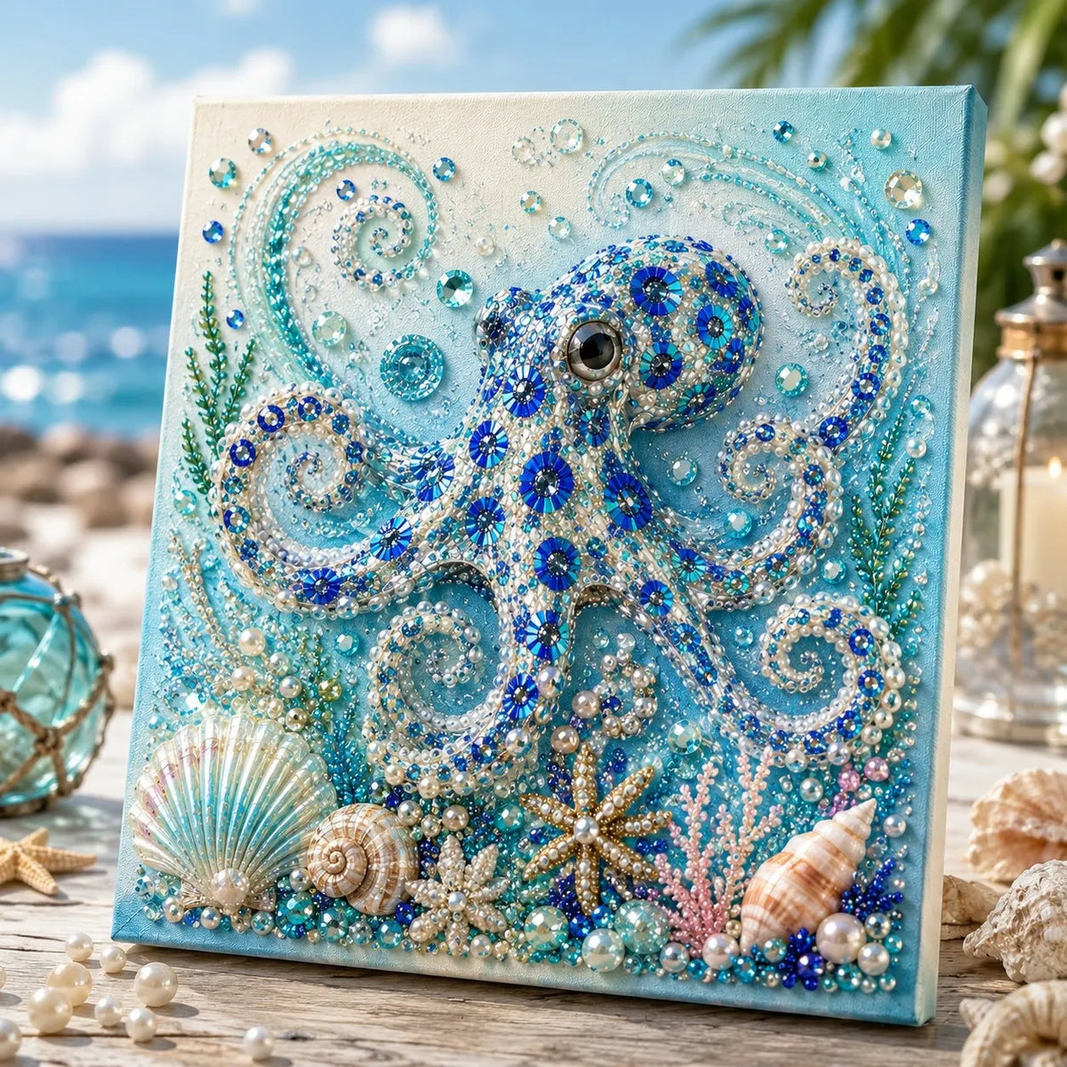 💥 Last Day 49% OFF - 🌊💙 Ocean Theme Pearl Art DIY Kit – Relaxing DIY Craft to Create Stunning Coastal Artwork