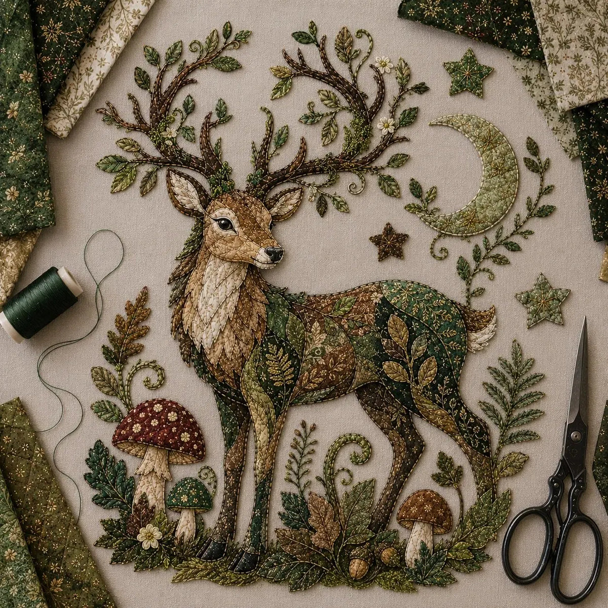 🎉🌙 Beginner-Friendly Mythic Wilds DIY Layered Patchwork Art Kit | Complete Kit with Patterned Fabrics, Sewing Materials & Step-by-Step Guide Included 💕