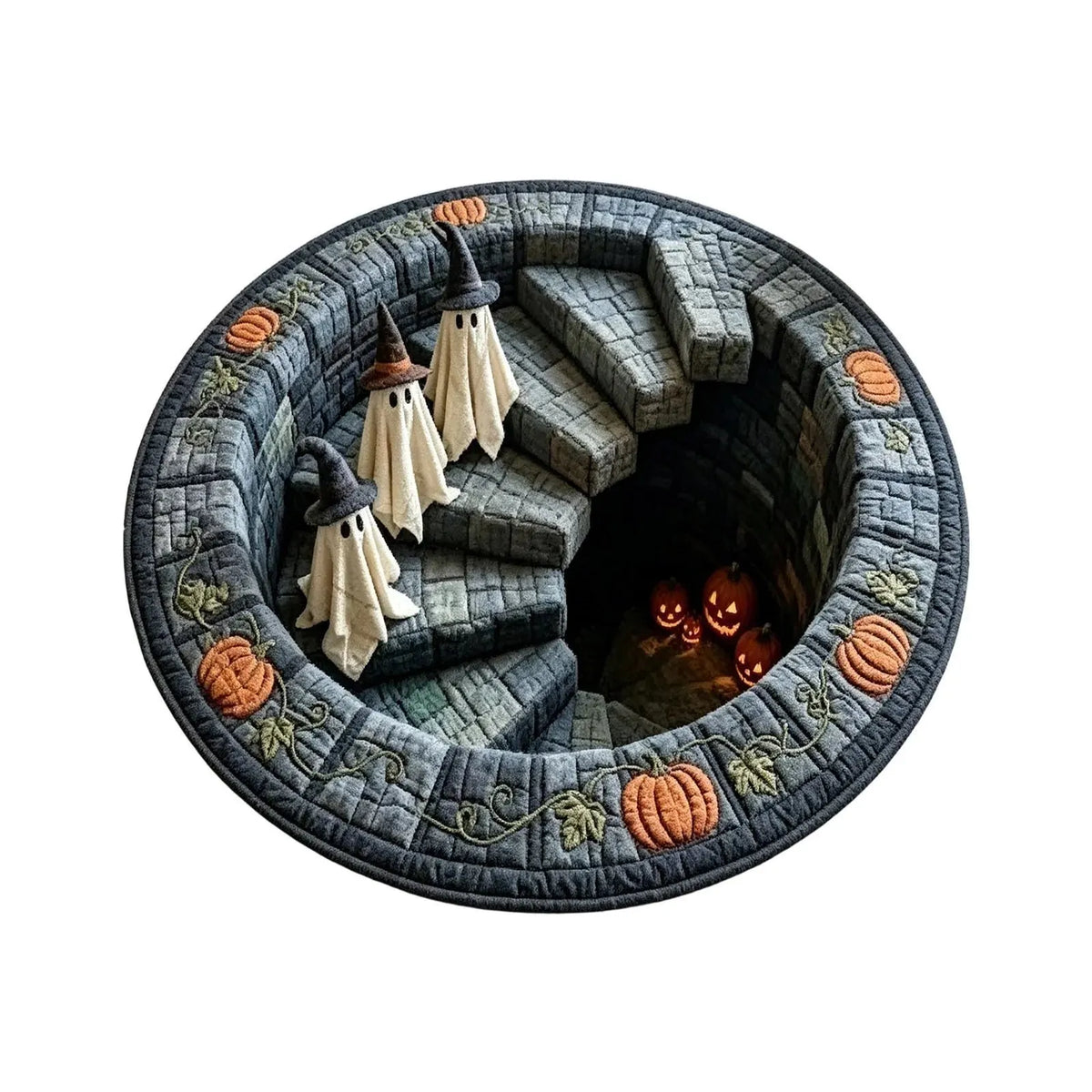 🔥👻 3D Haunted Staircase Round Rug – Spooky Halloween Optical Illusion
