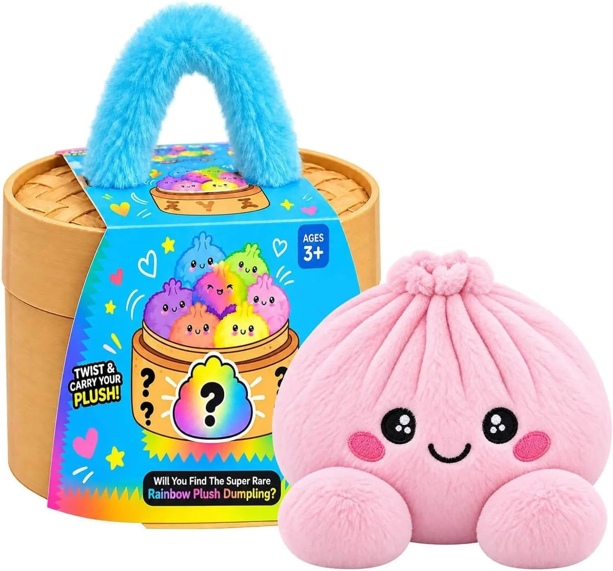 Cute Rainbow Dumpling Squishy – Soft Plush Stress Relief Squeeze Toy with Steamer
