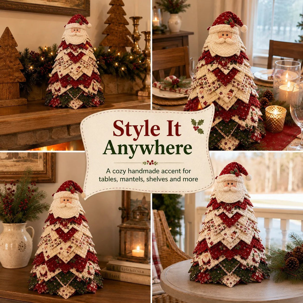 🎉🎄DIY Quilted Santa Christmas Tree Kit – Handmade Fabric Holiday Tabletop Tree Decor