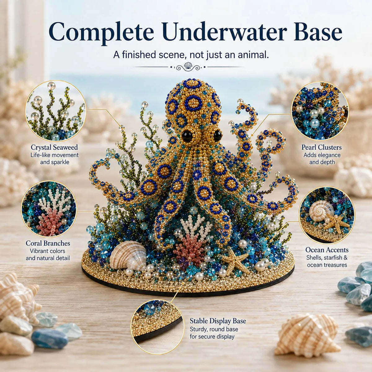 🔥 LAST DAY 49% OFF – 🌊 Ocean Sparkle Animal Craft Kit | Create a Dimensional Underwater Centerpiece with Colorful Beads, Pearls & Coastal Details 🐚✨