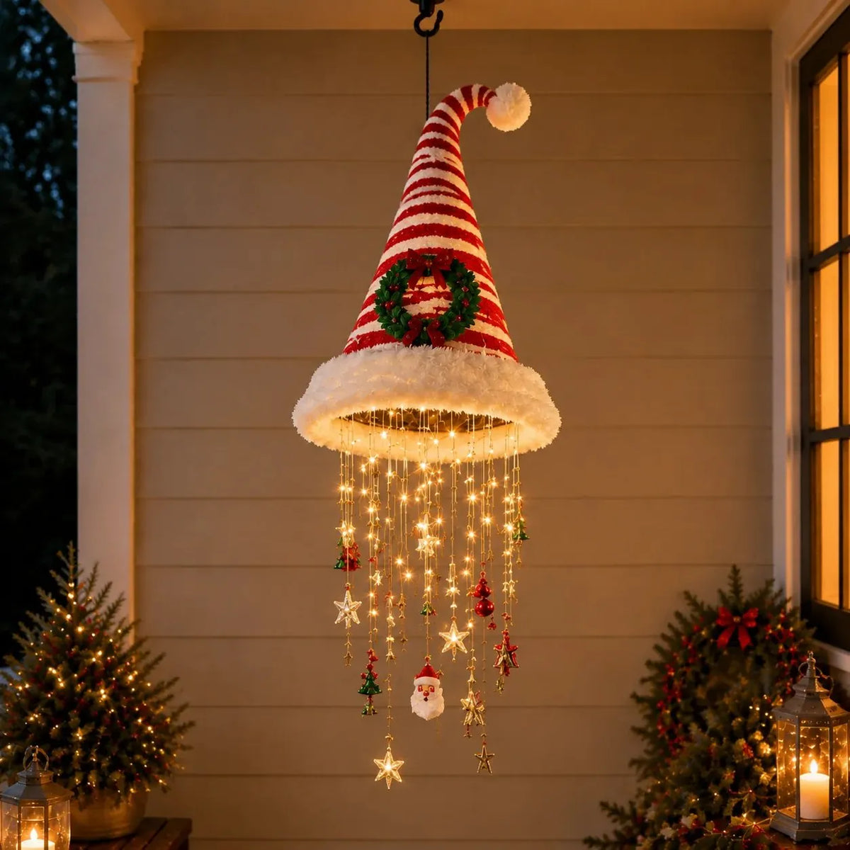 🔥HOT SALE 49% OFF🎅 Lighted Santa Hat Hanging Chandelier 🎄 | 5 Styles Warm LED Christmas String Light | Indoor Outdoor Porch Holiday Decor Gift