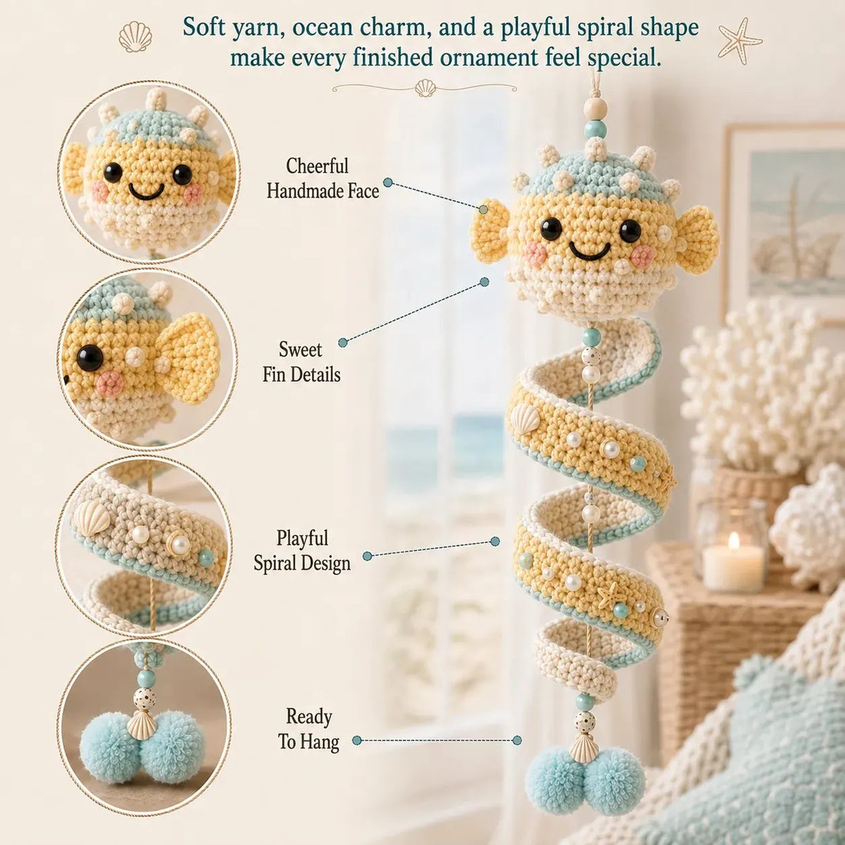 ⏳ Last Day 49% OFF – 🌊 Beginner-Friendly Ocean Animal Spiral Crochet Hanging Ornament Kit | Complete Kit with All Tools & Step-by-Step Guide Included 💕
