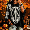 Women's Halloween Gothic Skull Floral Pattern Print Casual Hoodie