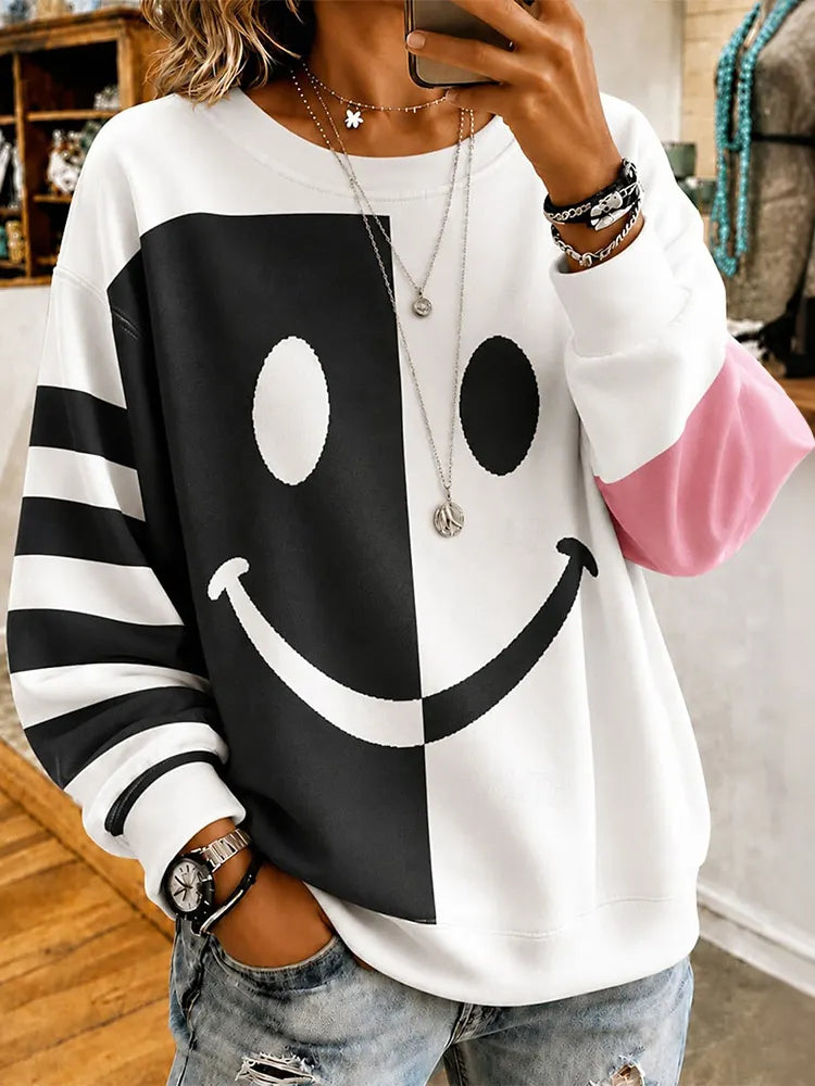 Women's Retro Halloween Smiley Face Print Sweatshirt