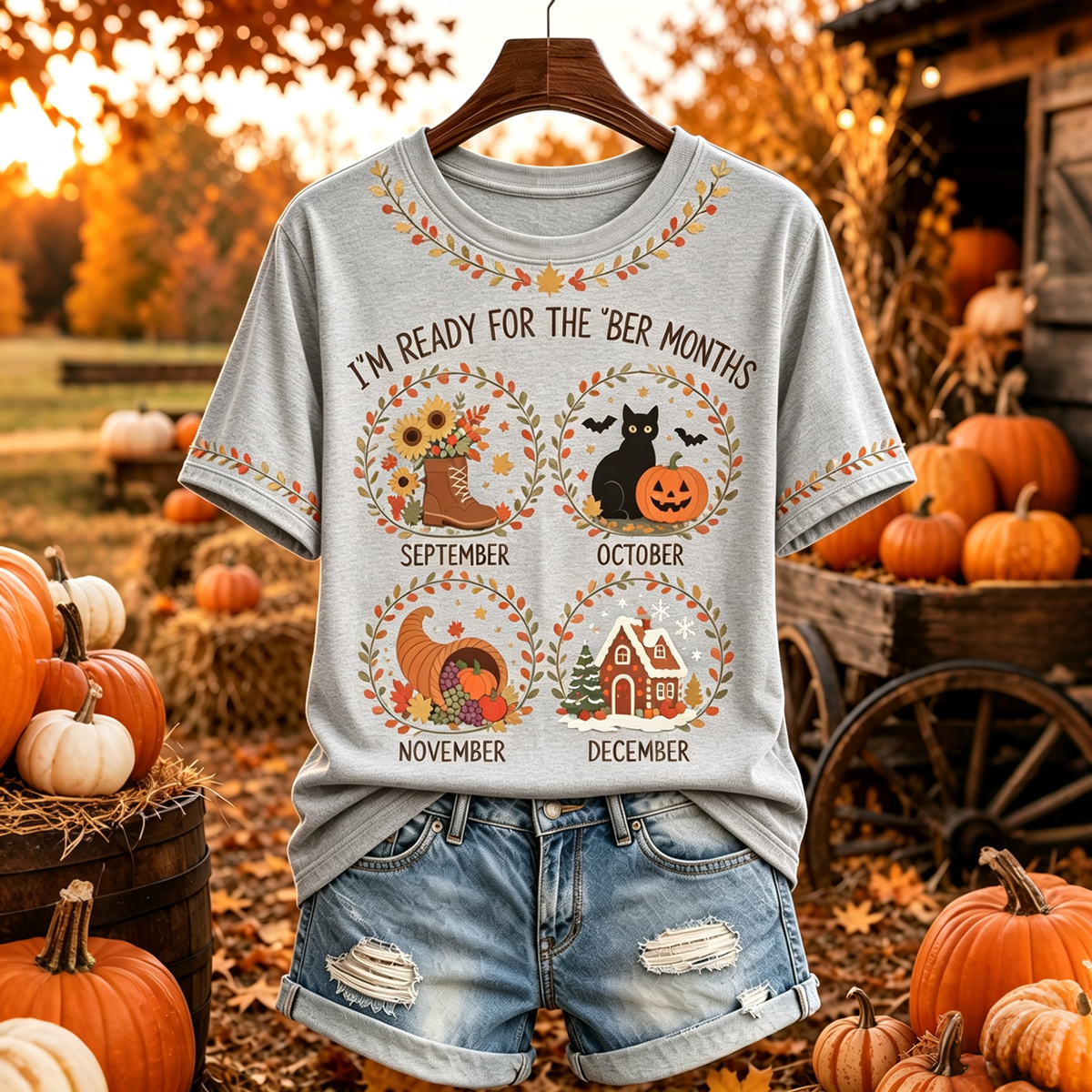 Women's I'm Ready For The 'ber Months Print Crew Neck Short Sleeve T-shirt