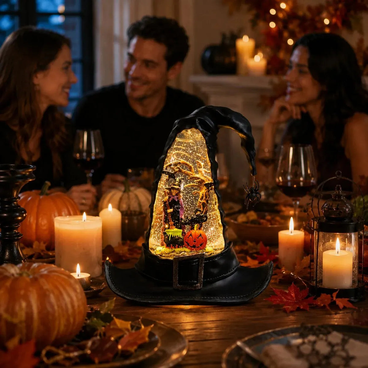 Witches Hat Lighted Water Lantern With Swirling Glitter