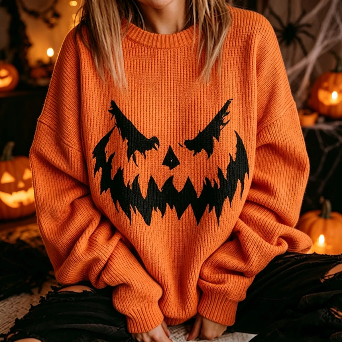 Women's Retro Halloween-themed Printed Sweater