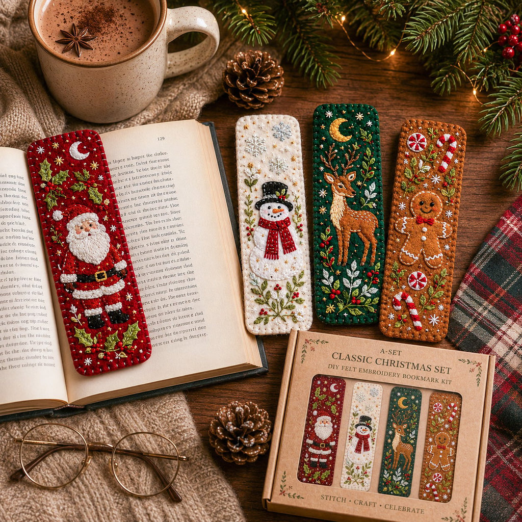🎄 DIY Felt Embroidery Bookmark Kit(4PCS)
