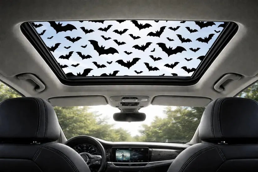 🕸🦇Halloween Sunroof Decal – Gothic Spiderweb & Bats Window Overlay