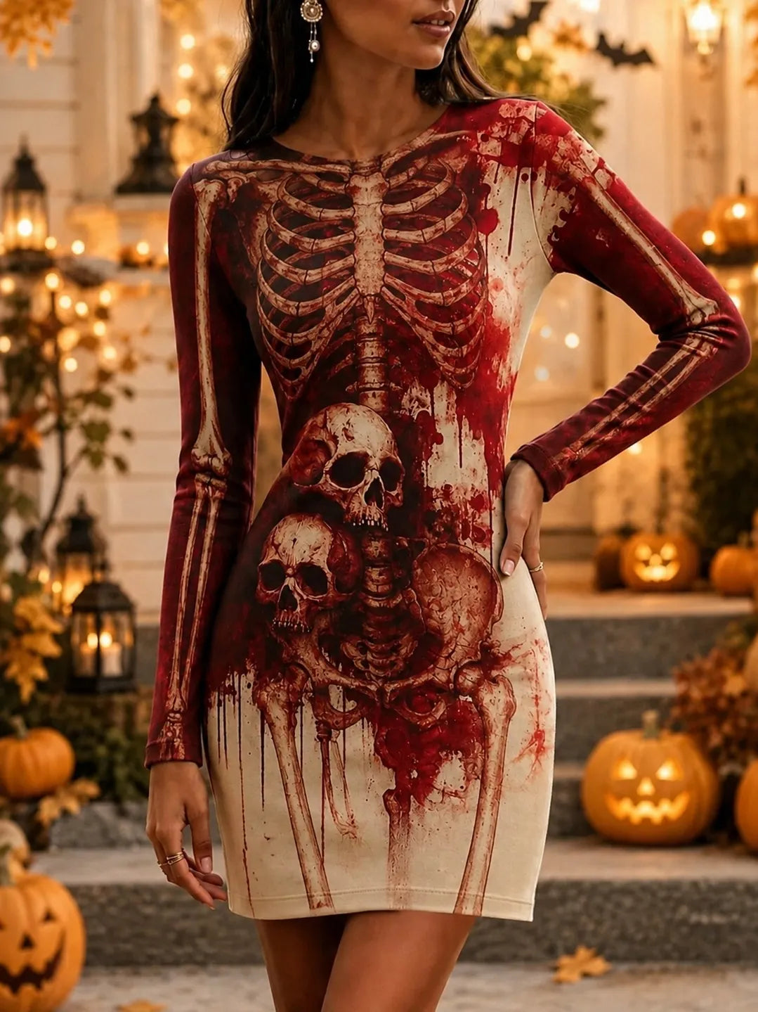 Women's Halloween Gothic Skeleton Art Print Mini Dress