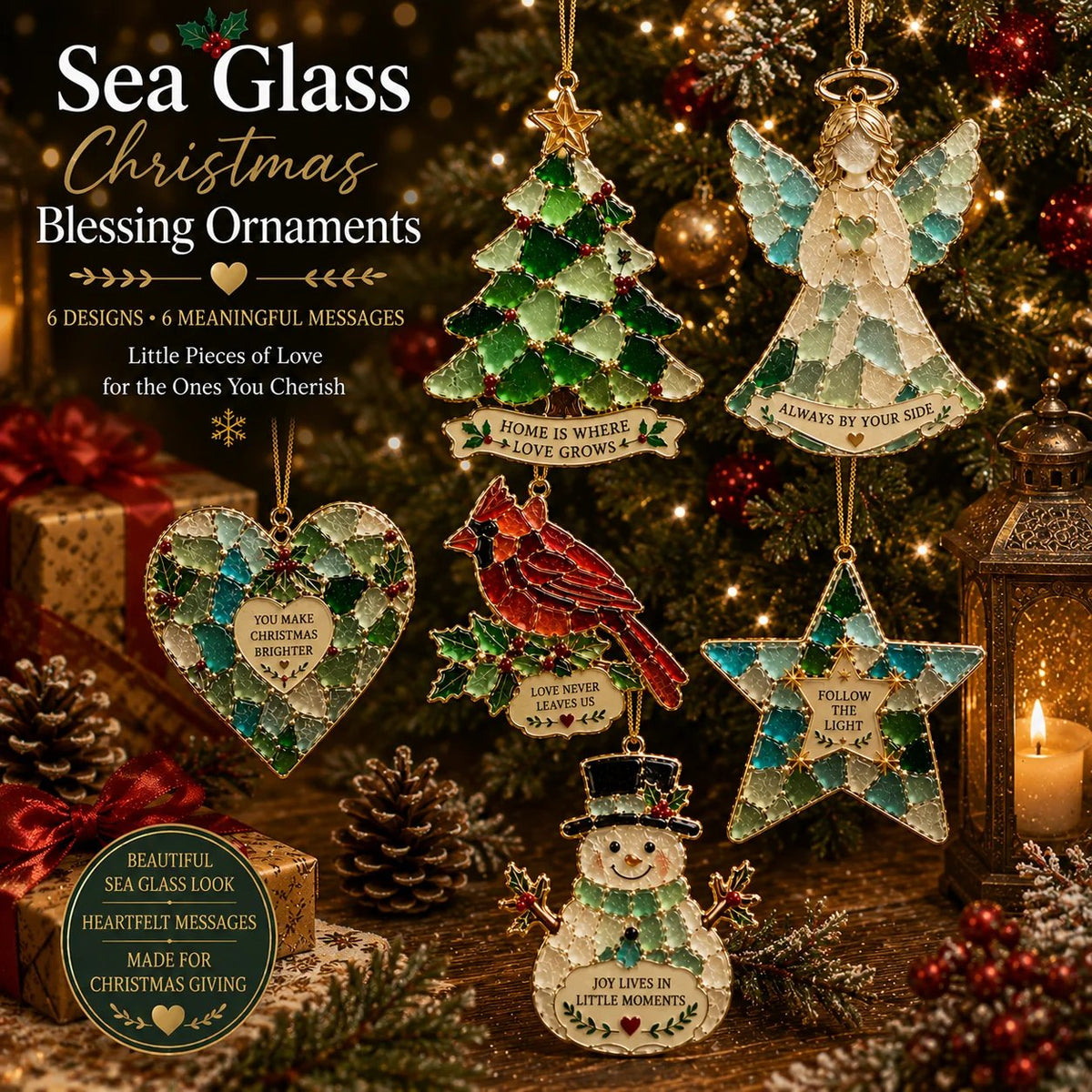 🎄 Sea Glass Christmas Blessing Ornaments