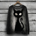 Women's Halloween Black Cat Art Print Casual Sweatshirt