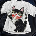Women's Horror Cat Crayon Art Print Short Sleeve T-shirt
