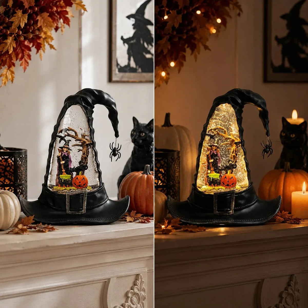 Witches Hat Lighted Water Lantern With Swirling Glitter
