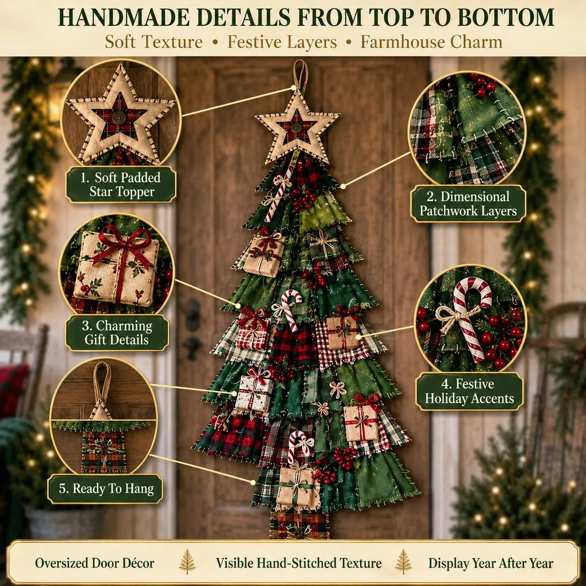 ⏳ Last Day 49% OFF – 🎄Beginner-Friendly DIY Oversized Patchwork Christmas Tree Door Hanging Kit | Complete Kit with All Tools & Step-by-Step Guide Included 💕