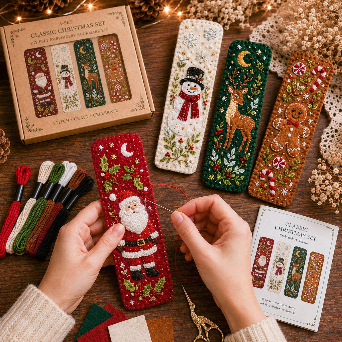 🎄 DIY Felt Embroidery Bookmark Kit(4PCS)