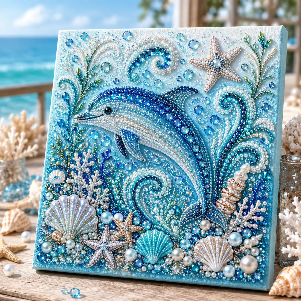 💥 Last Day 49% OFF - 🌊💙 Ocean Theme Pearl Art DIY Kit – Relaxing DIY Craft to Create Stunning Coastal Artwork