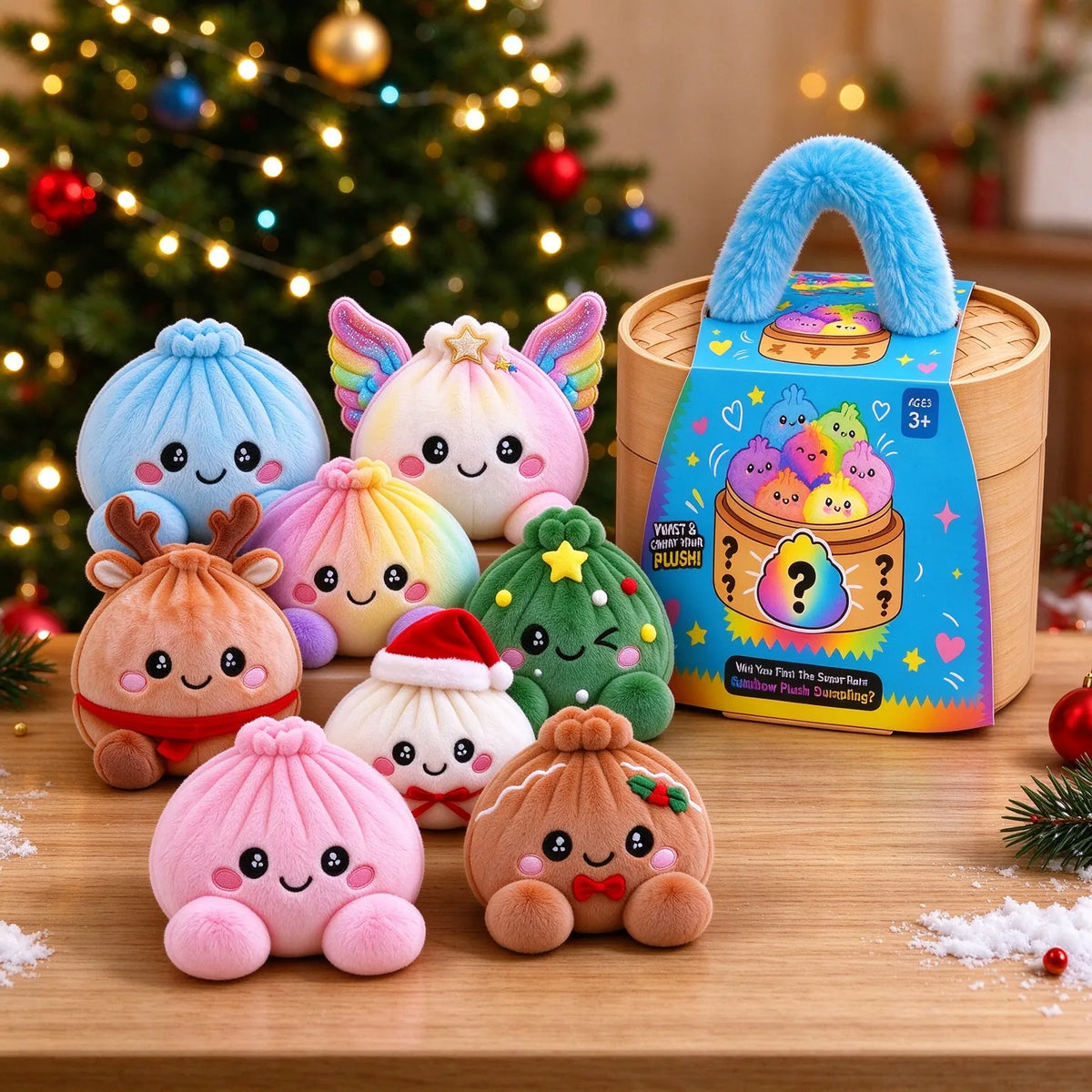 Cute Rainbow Dumpling Squishy – Soft Plush Stress Relief Squeeze Toy with Steamer