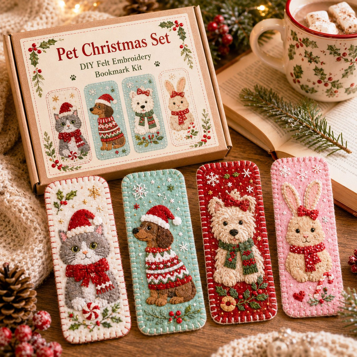 🎄 DIY Felt Embroidery Bookmark Kit(4PCS)