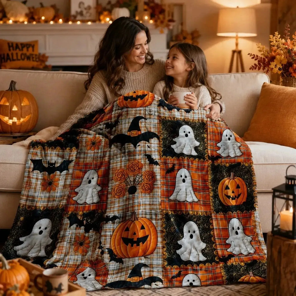 🎃Halloween Pumpkin & Bat Flannel Throw Blanket, Soft Lightweight Cozy Blanket for Sofa & Bed