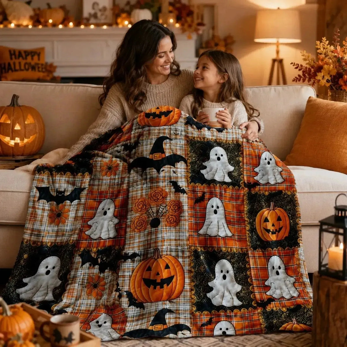 🎃Halloween Pumpkin & Bat Flannel Throw Blanket, Soft Lightweight Cozy Blanket for Sofa & Bed
