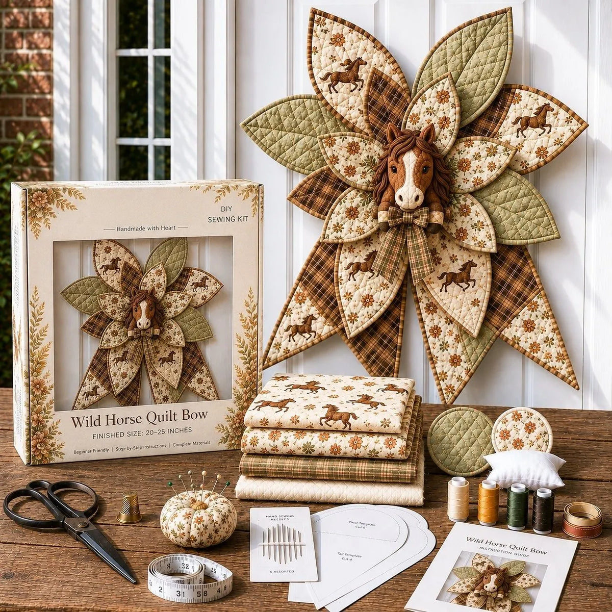 ⏳ Last Day 49% OFF – 🎀 Beginner-Friendly Oversized Quilted Bow Sewing Kit | Coordinated Printed Fabrics, Batting, Pre-Designed Templates & Complete Supplies for a Full 23–25 in 3D Statement Bow ✨