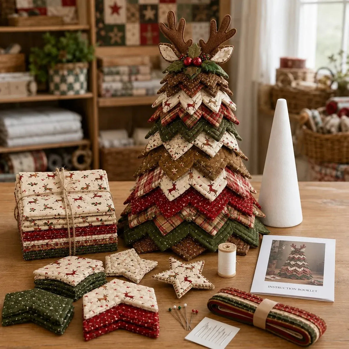 🎉🎄DIY Quilted Santa Christmas Tree Kit – Handmade Fabric Holiday Tabletop Tree Decor