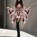 Women's Gothic Skeleton Printed Batwing Flare Sleeve V Neck Bodycon Dress – Halloween Costume