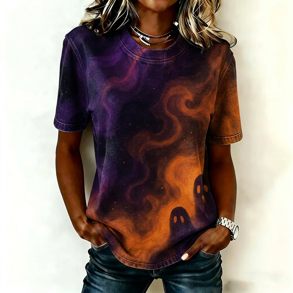 Women's Halloween Ghost Gradient Print T-shirt