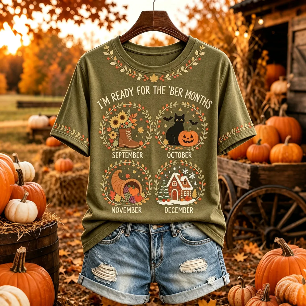 Women's I'm Ready For The 'ber Months Print Crew Neck Short Sleeve T-shirt