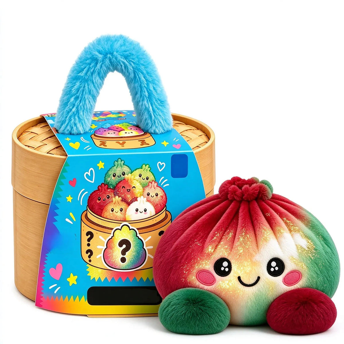 Cute Rainbow Dumpling Squishy – Soft Plush Stress Relief Squeeze Toy with Steamer