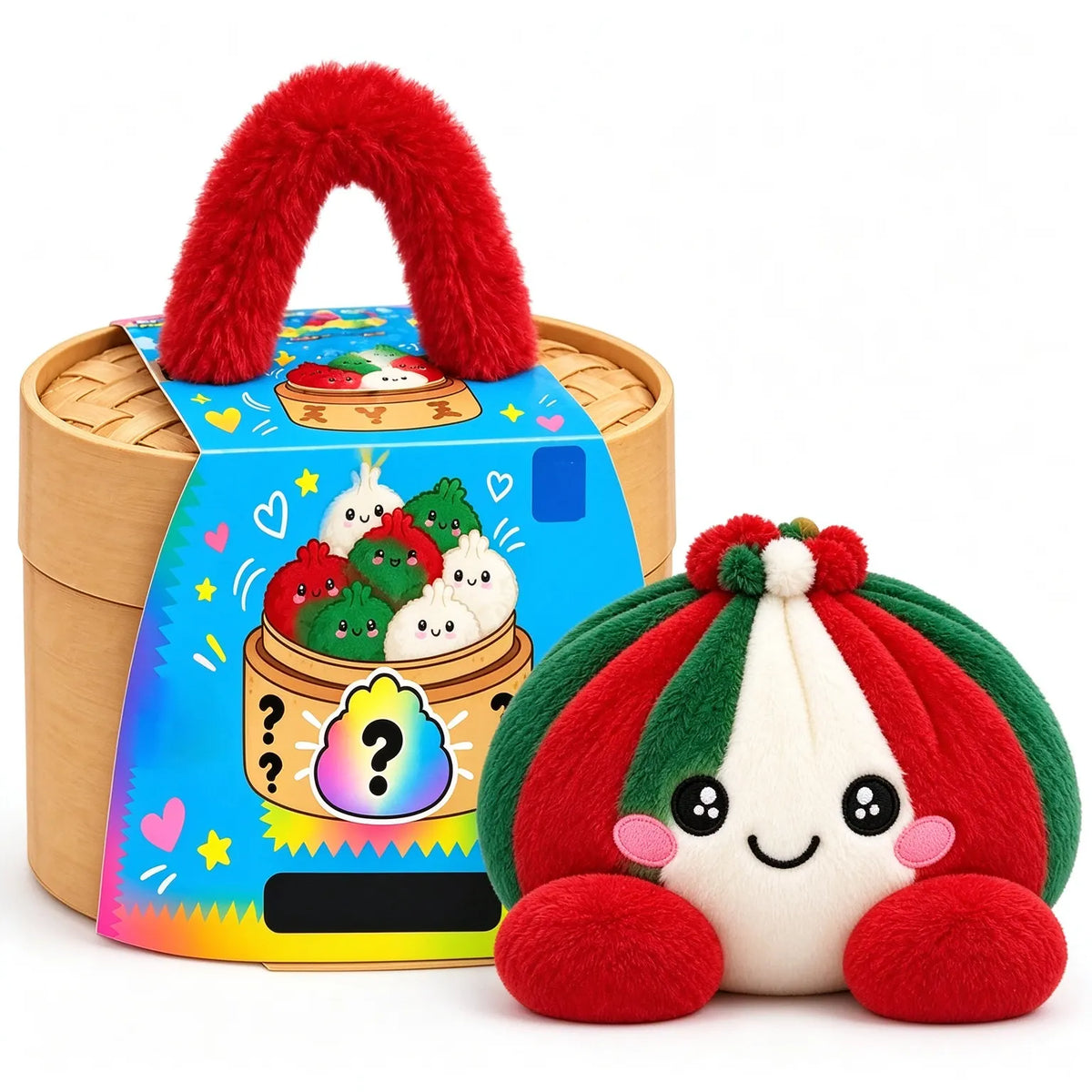 Cute Rainbow Dumpling Squishy – Soft Plush Stress Relief Squeeze Toy with Steamer