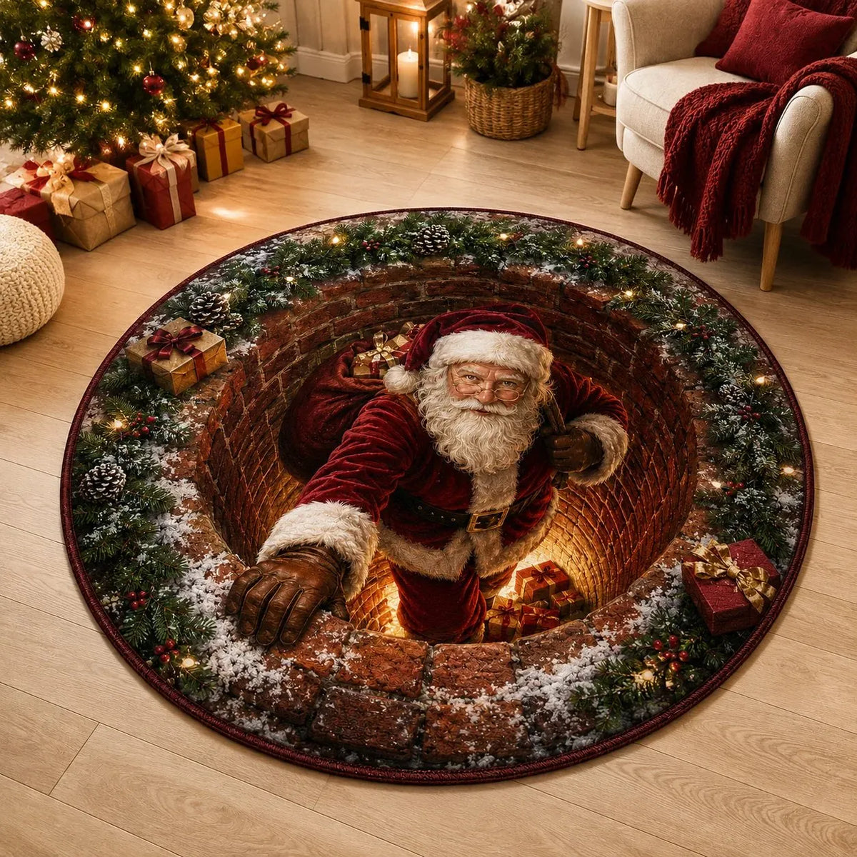 🎄 3D Illusion Christmas Rug – Magical Christmas Portal Floor Decoration