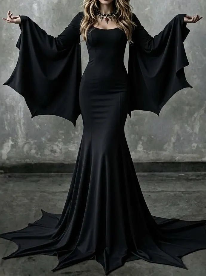 Women's Vintage Halloween Gothic Dark Mermaid Hem Flare Sleeve Dress