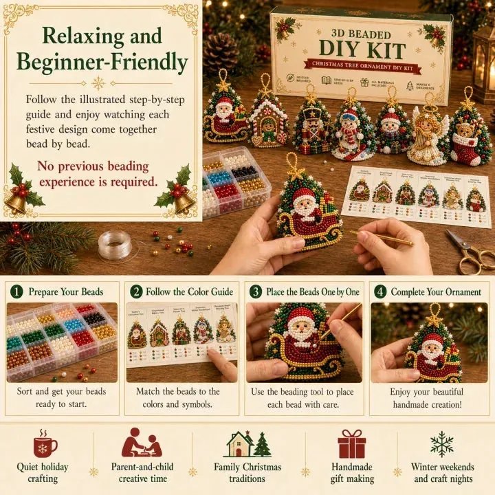 DIY 3D Beaded Christmas Ornament Craft Kit — 8 Festive Sets