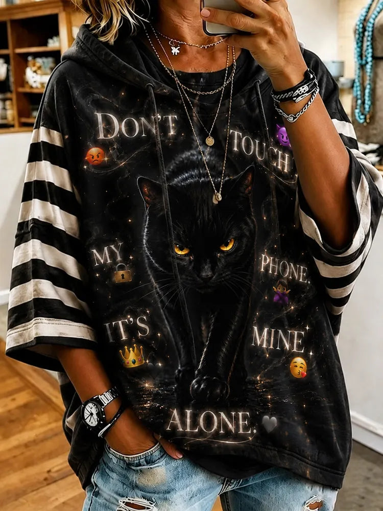 Halloween Dark Cat Art Print Casual Hoodie