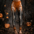Women's Vintage Halloween Gradient Skeleton & Rose Art Leggings