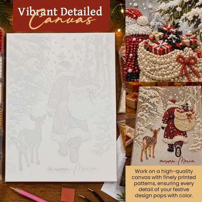 🎅🎄 Premium 3D Pearl Christmas Reindeer Diamond Painting Art Kit |  Luxury Flocked Canvas with Scratch-Resistant Non-Fading Pearl Beads DIY Holiday Decor⛄️❄️