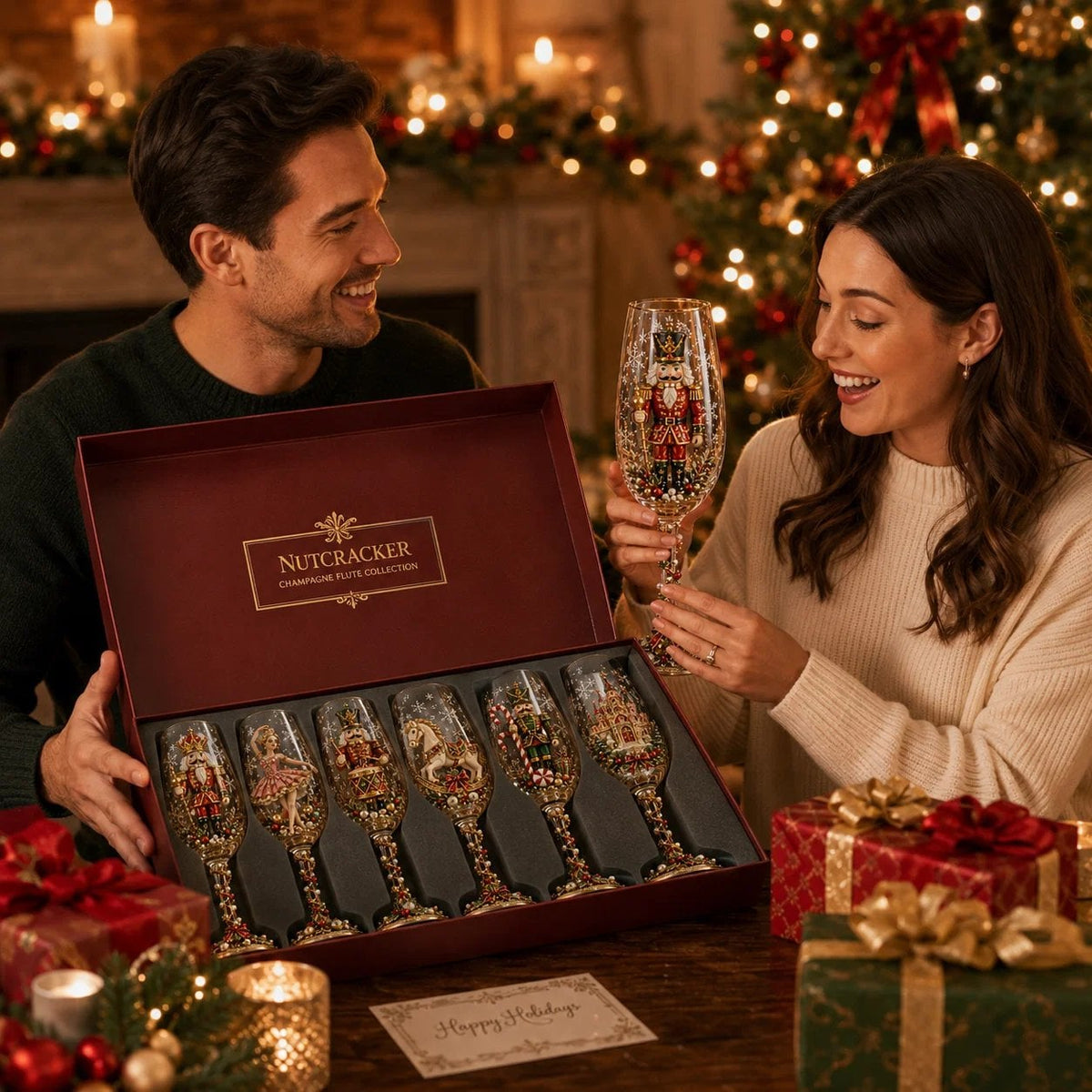 🎁🎭 Nutcracker-Inspired Christmas Collector Champagne Glass Set