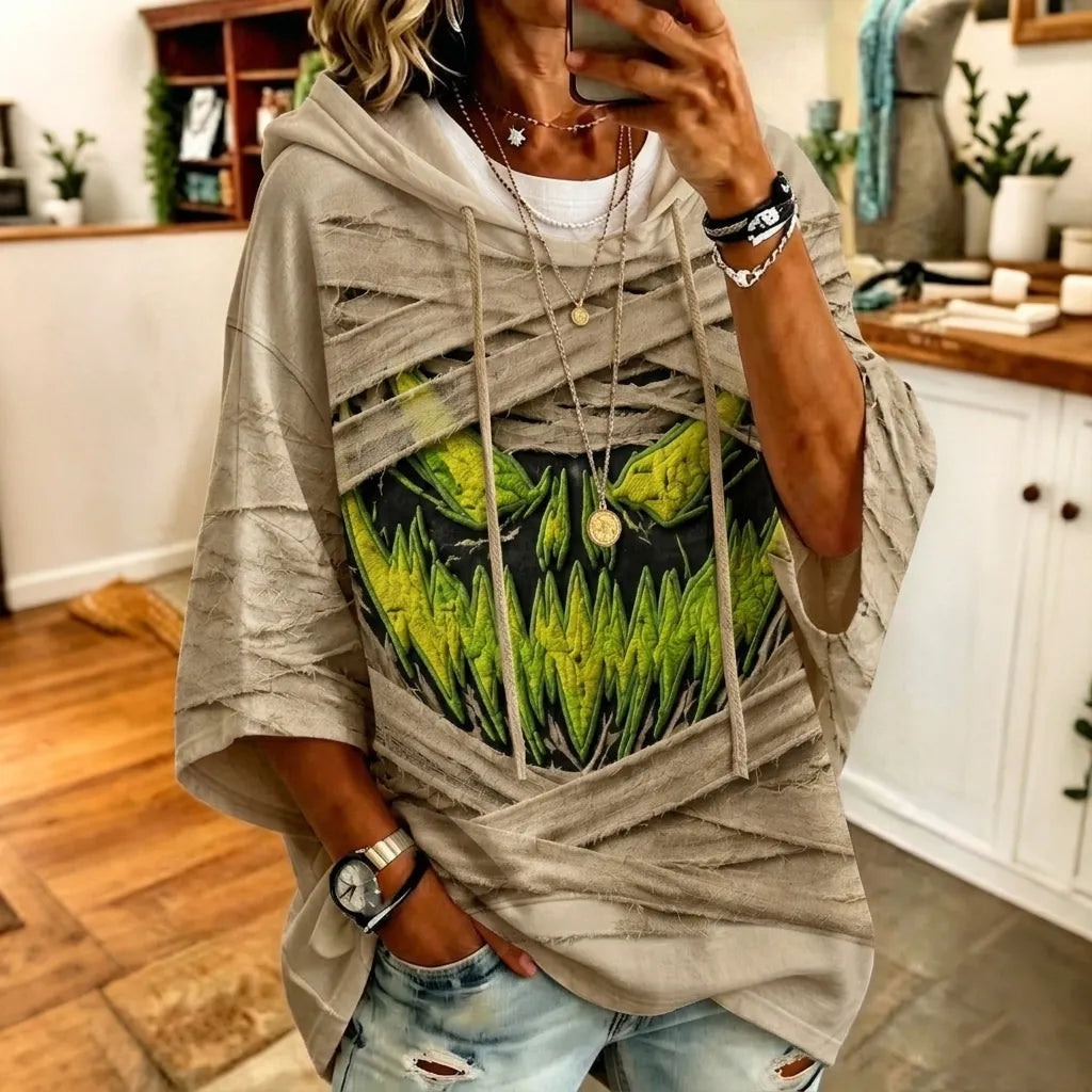 Women's Retro Halloween Smiley Face Print Hoodie